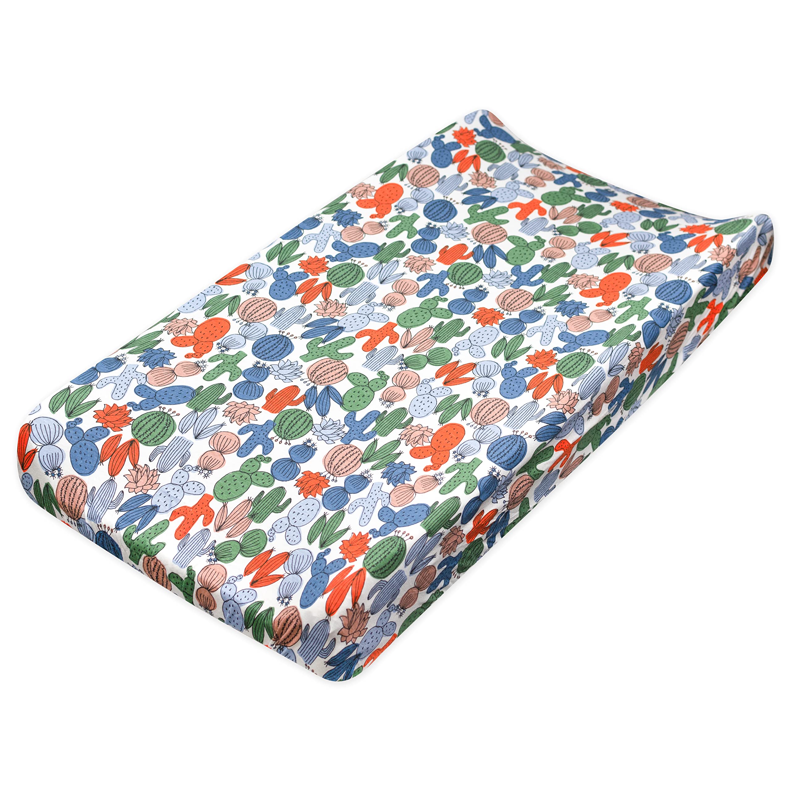 Honest Baby Boys Organic Cotton Changing Pad Cover - Soft, Breathable & Hypoallergenic - Cactus Print - One Size Universal Fit - Perfect for Nursery, Diaper Bags & On-the-Go Parenting