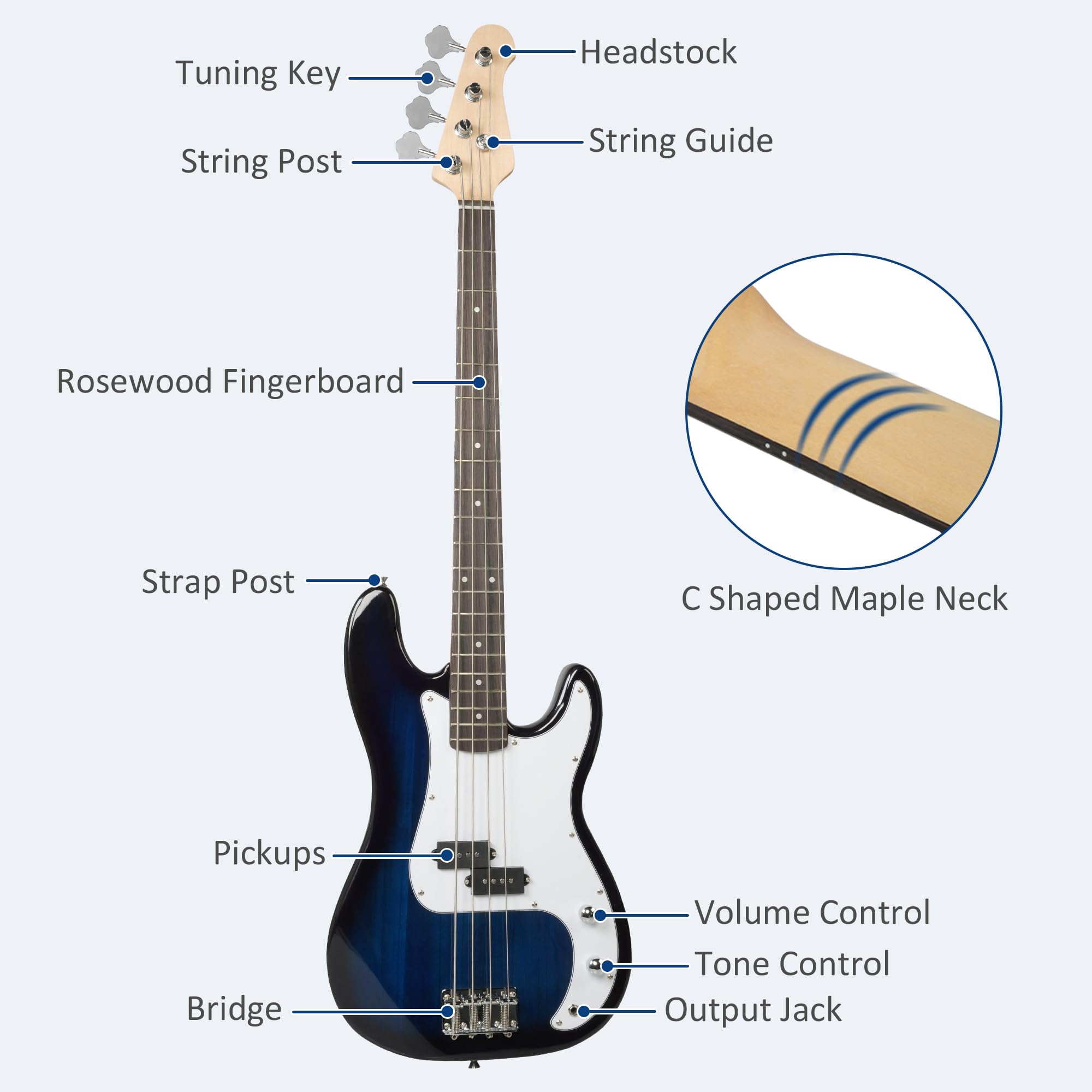 LONABR 4-String Electric Bass Guitar Full Size 46
