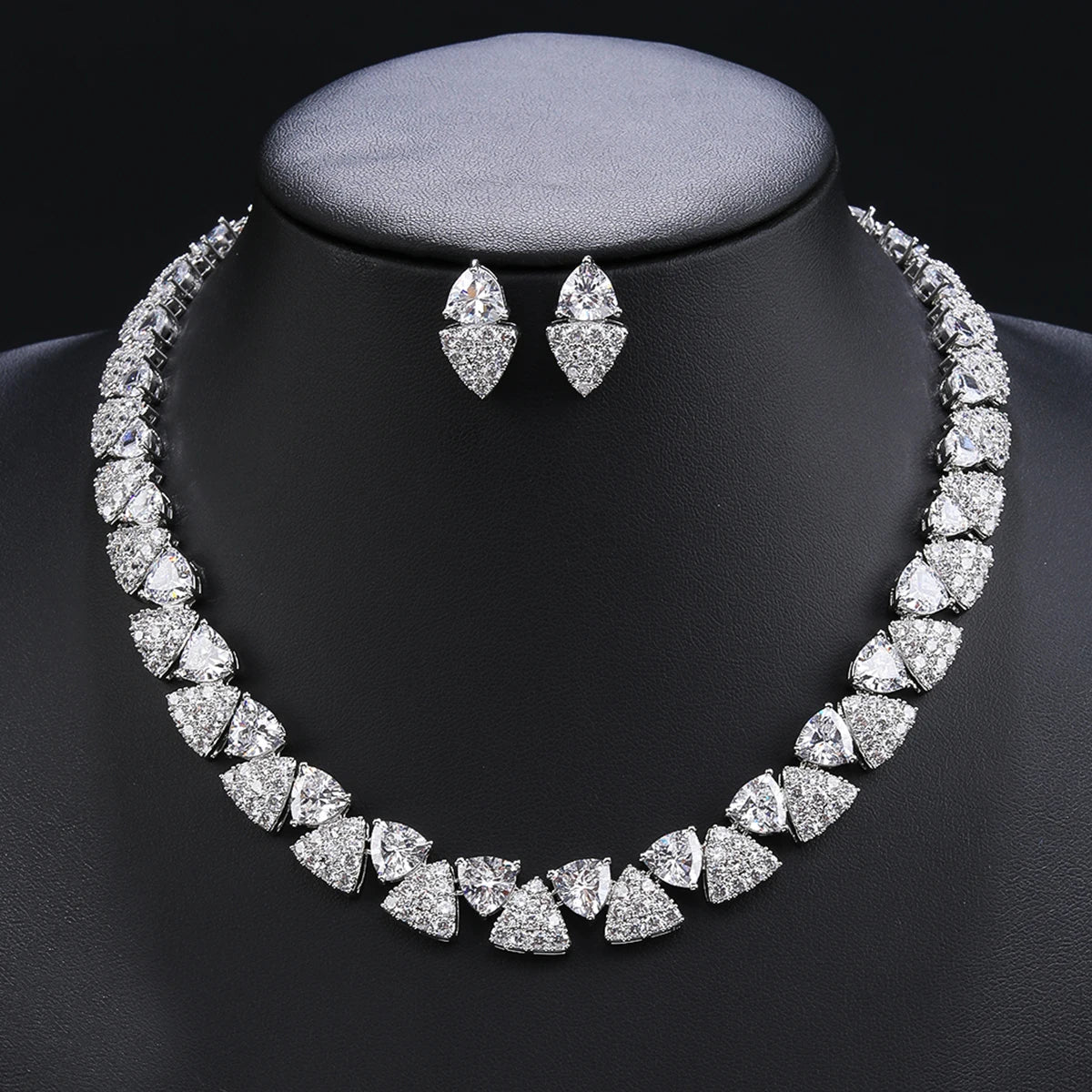 Elegant Multi-Color Cubic Zirconia Heart Necklace & Earrings Set - Perfect for Weddings, Bridal Jewelry, and Special Occasions | CN11332