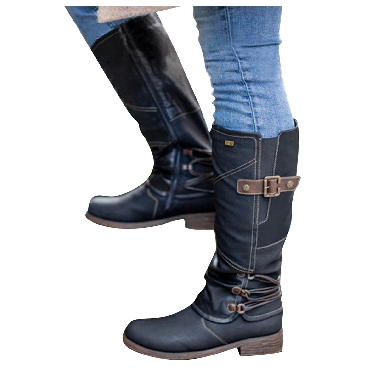 Zieglen Women's Retro British Style Zip Booties - Platform Western Boots for Winter | Fashion Ankle Boots for Casual Outfits & Outdoor Adventures