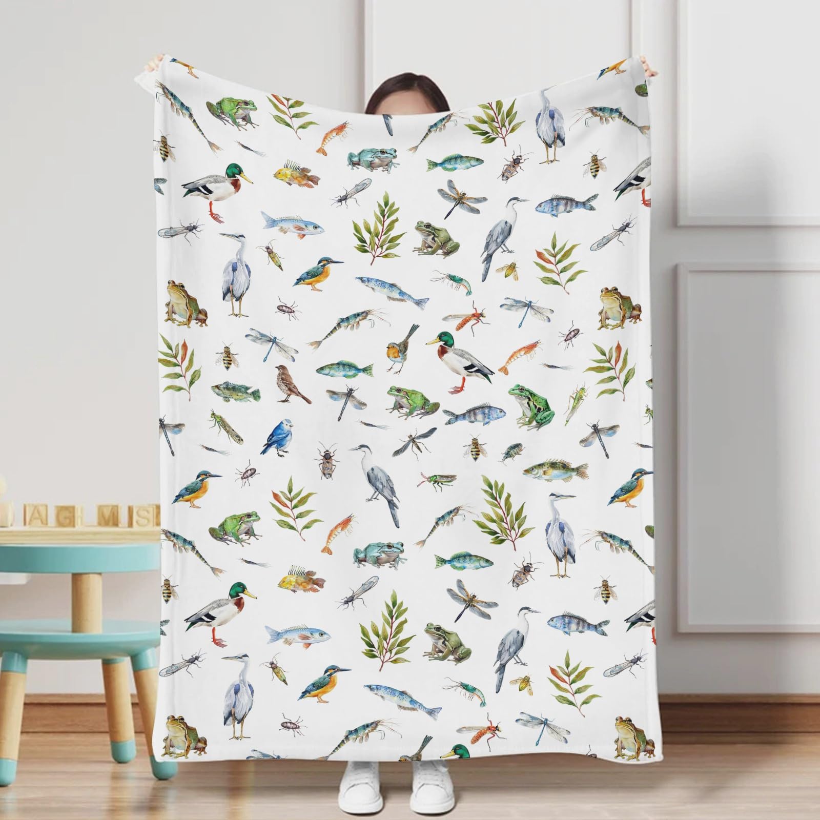 Wildlife Pond Baby Blanket for Boys & Girls - Soft Flannel Swaddle Blanket with Wild Animals, Frogs, Ducks, Fish & Birds Design - 30x40 Inch Nursery Blanket for Toddlers, Crib & Playmats | Perfect for Baby Showers, Hunting Themed Nurseries & Outdoor Photography Props