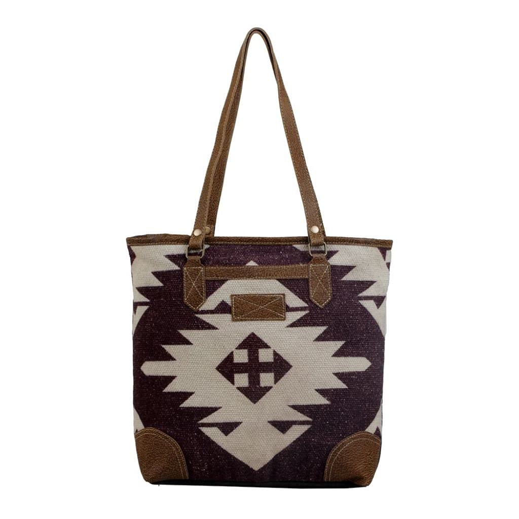 Myra Bag Earthy Tote Bag - Upcycled Cotton & Leather Handbag for Women (Style S-2815) | Perfect for Work, Travel & Eco-Friendly Shopping
