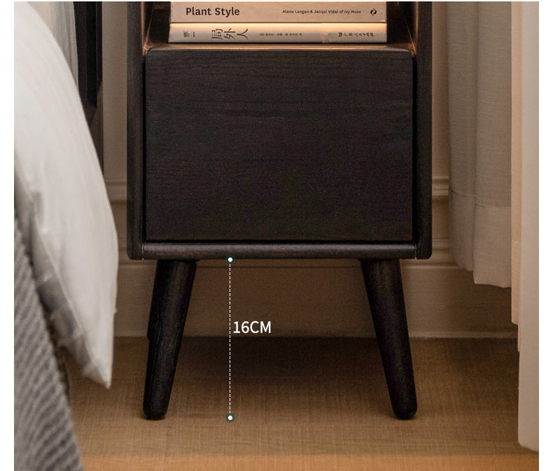 Solid Oak Wood Ultra Narrow Nightstand with Soft Light Sensor - Perfect for Small Bedrooms, Apartments, and Cozy Spaces