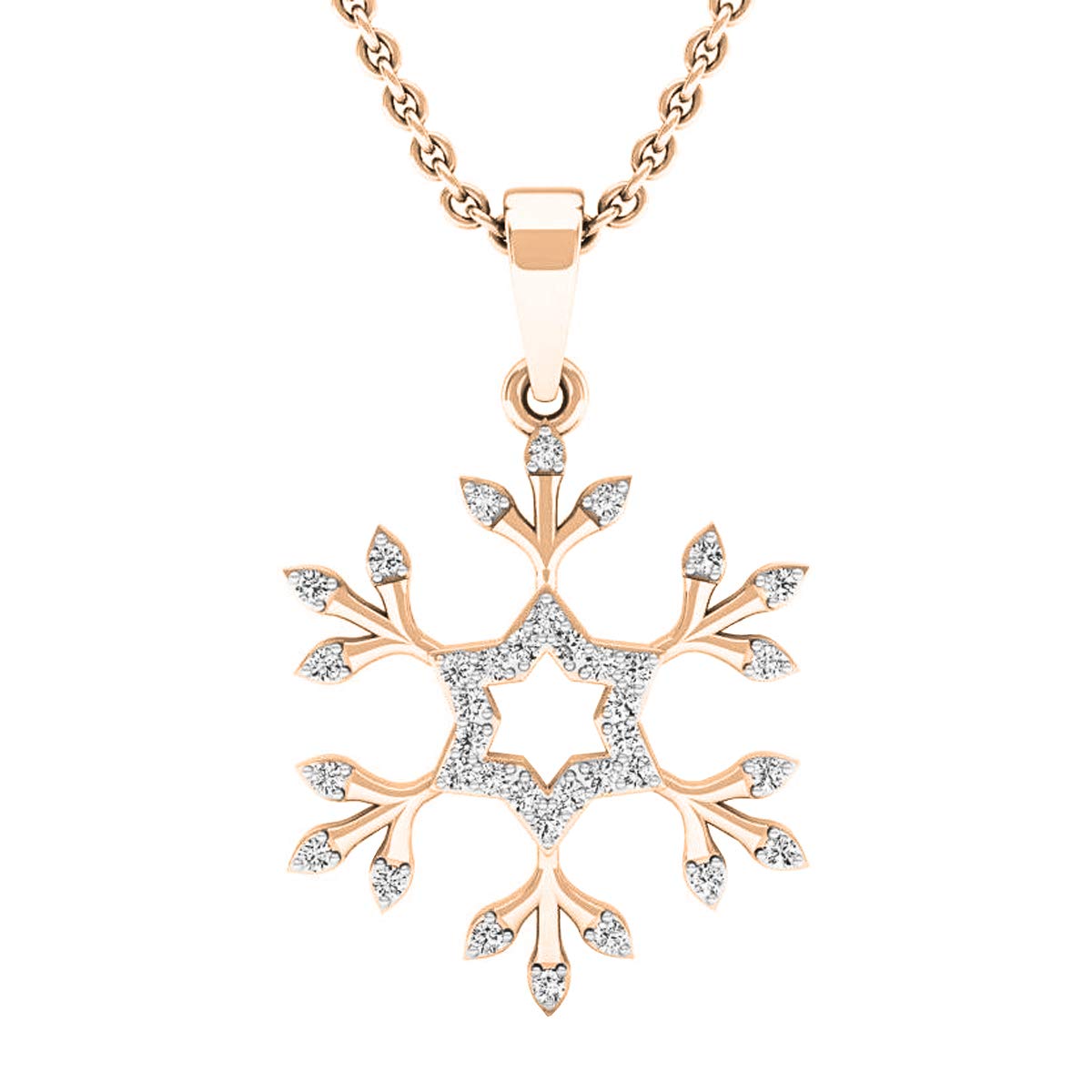 Dazzlingrock 0.15 Carat 10K Rose Gold Round White Diamond Snowflake Pendant Necklace for Women - Elegant Jewelry Gift for Anniversary, Valentine's Day & Special Occasions