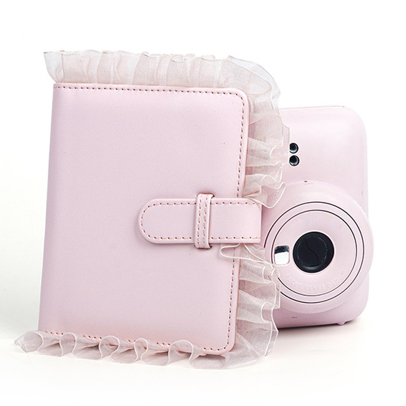 Mini Film Photo Album Book - 64 Pockets for Mini 12/11/9/8 Camera, Universal Photo Holder with Transparent Pages, Leather Cover & Lace Design - Perfect Gift for Weddings, Baby Photos & Travel Memories (Pink)
