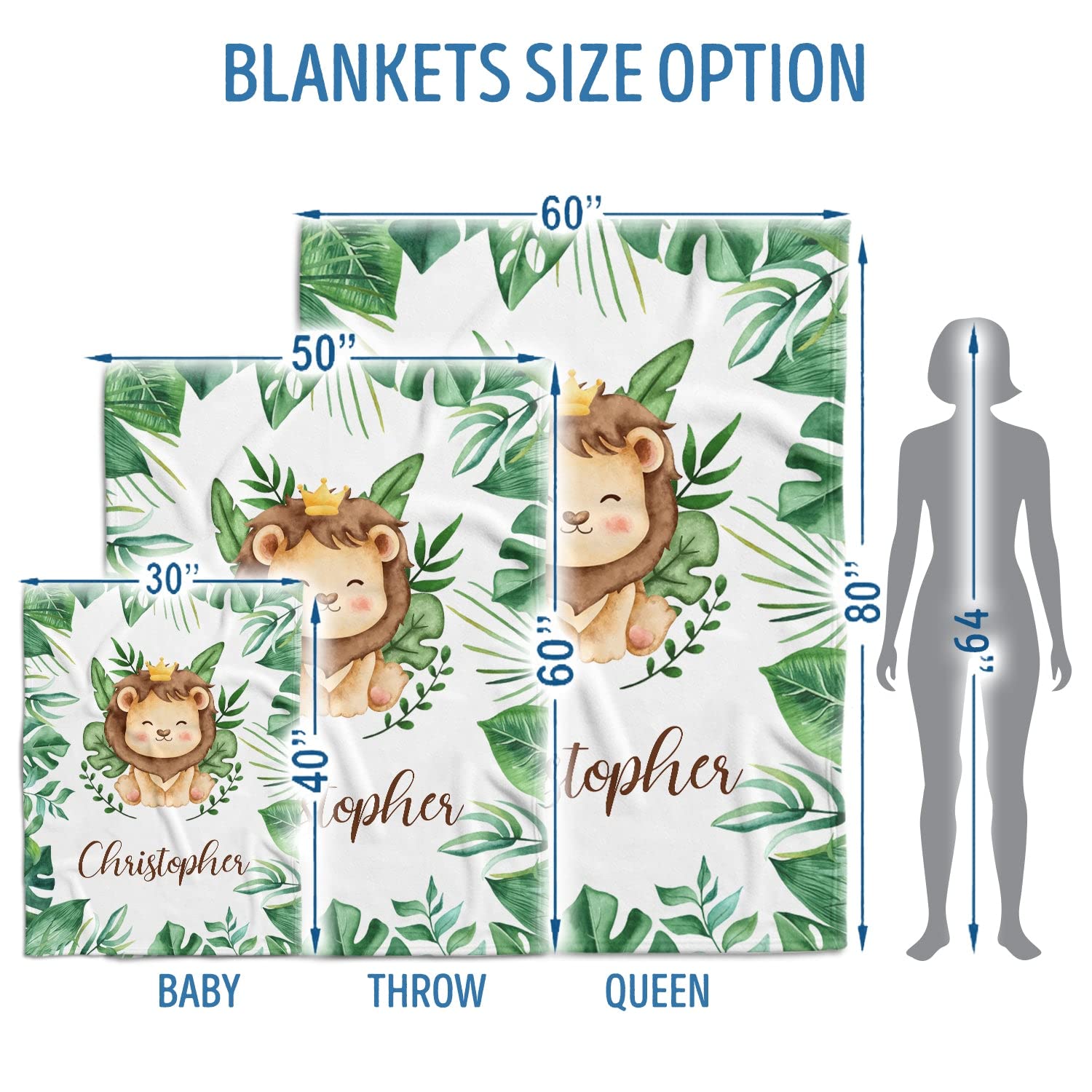 Personalized Baby Name Blankets - Custom Lion & Woodland Swaddle Blankets for Boys, Soft Lightweight Newborn Infant Toddler Blanket - Perfect for Nursery, Gift & Photo Shoots