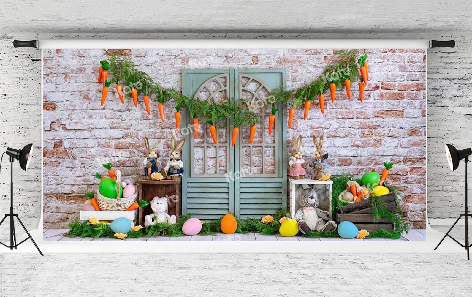 20x10ft Spring Easter Photography Backdrop - Bunny Eggs Carrots Decor for Newborn Portraits | Brick Wall Background for Photo Studio Props | Perfect for Easter Photos, Baby Showers & Spring Celebrations