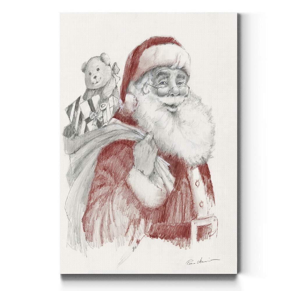 Premium Santa's Sack of Toys Wall Art - Christmas & Winter Holiday Decor with Smiling Santa - Gallery Wrapped Canvas Print 32x48 Inches - Ready to Hang - Made in USA - Perfect for Living Room, Bedroom & Office Decor