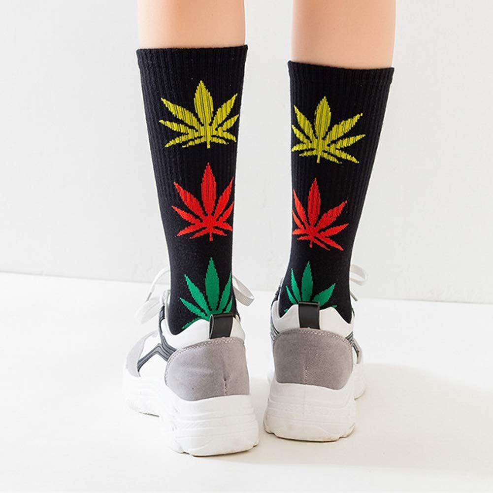 ASWER Men's 6-Pack Maple Leaf Print Cotton Athletic Crew Socks - Comfortable & Breathable for Running, Hiking & Daily Wear