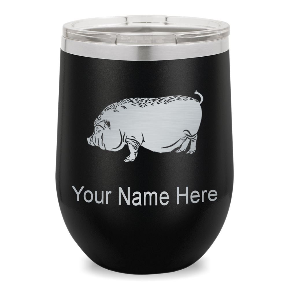 Personalized Engraved Wine Glass Tumbler with Vietnamese Pig Design - Perfect for Gifts, Parties & Home Bar Decor (Black)