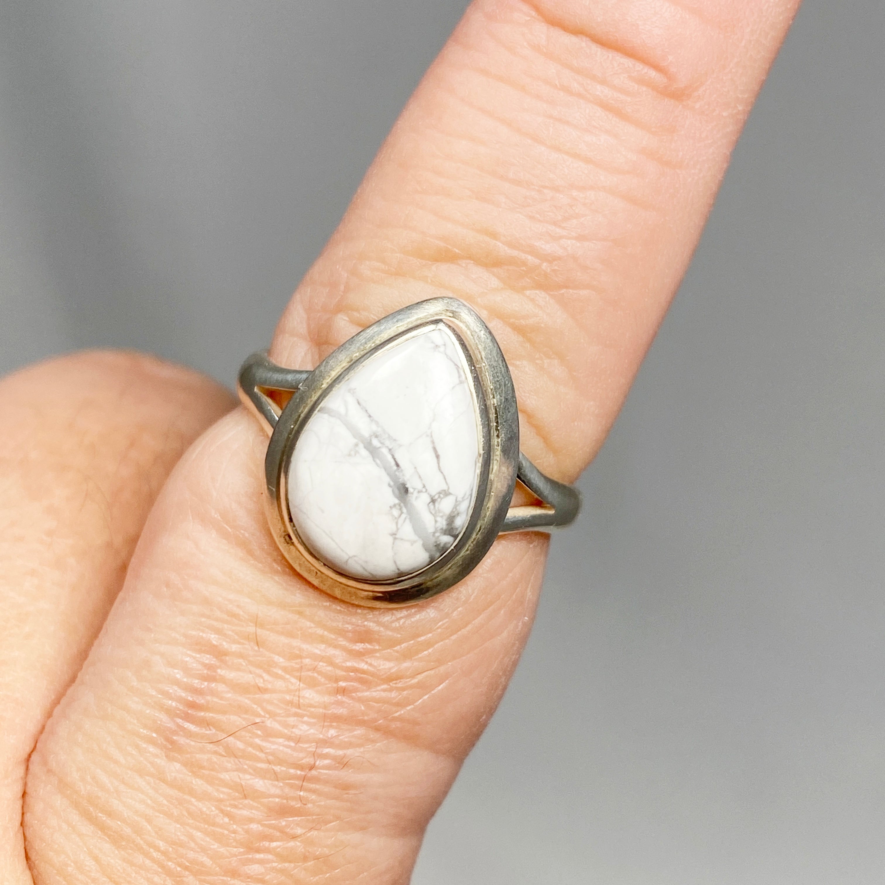 Howlite Teardrop Ring for Women - Size 10 Silver Plated Boho Jewelry KRGJ3083 | Perfect for Meditation, Yoga & Spiritual Healing