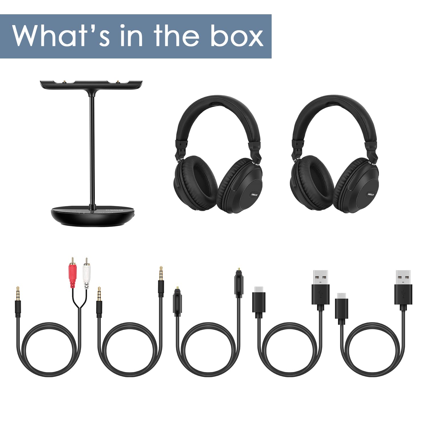 SIMOLIO JH737D2 Dual Bluetooth Wireless Headphones for TV - No Delay, High Volume for Seniors | Optical/AUX/RCA Output | Plug & Play | Charging & Transmitter 2-in-1 | Perfect for Watching TV, Hearing Assistance & Home Entertainment
