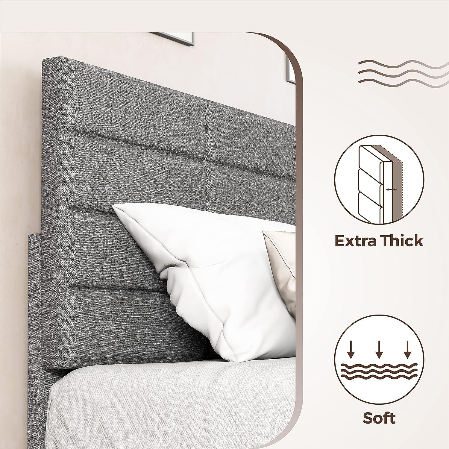 Youmumeub Full Upholstered Platform Bed Frame with Adjustable Headboard - Sturdy Metal Frame & Wooden Slats Support - Light Grey Linen Fabric - Perfect for Modern Bedrooms, Guest Rooms & Small Spaces