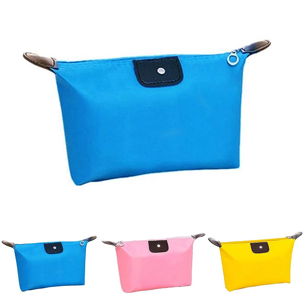 TRIXES 3-Piece Waterproof Travel Organizer Pouch Set for Makeup, Cosmetics, Toiletries & Accessories - Pink, Yellow & Blue - Perfect for Vacation, Gym & Daily Storage
