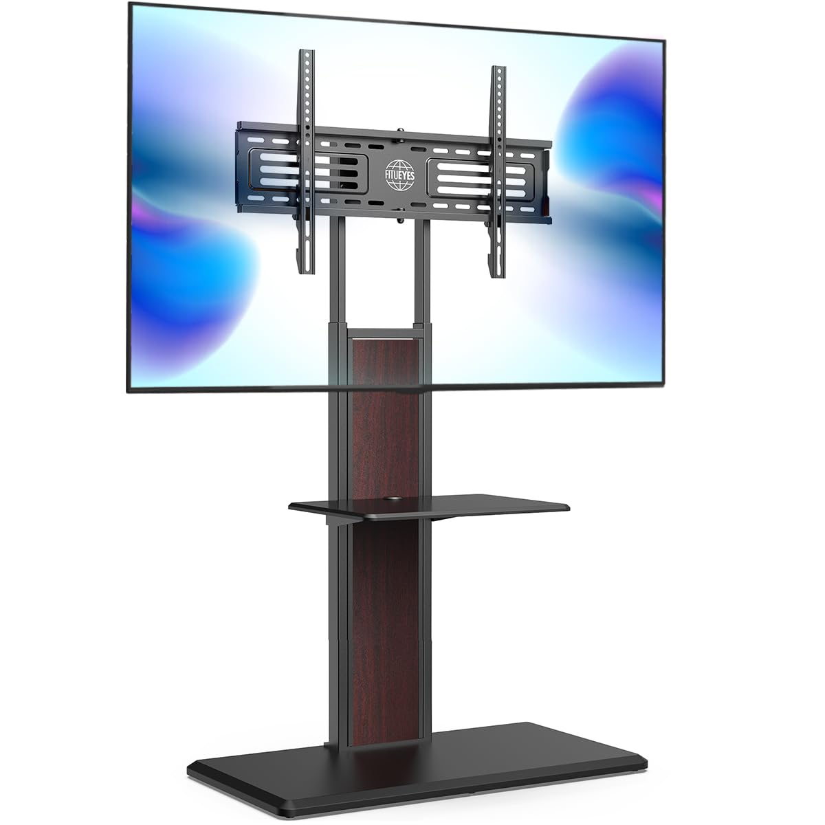 FITUEYES Universal Swivel TV Floor Stand for 32-75 inch TVs - Tall Adjustable Double Column TV Stand with Concealed Storage Shelf - Perfect for Living Room, Bedroom & Home Theater - Black