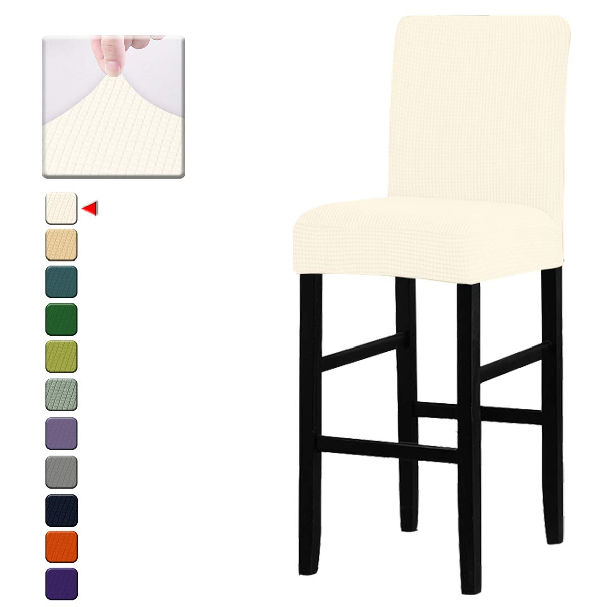 Stretchable Washable Bar Stool Covers (2-Pack) - Removable Slipcovers for Swivel Bar Stools, Counter Height & Dining Chairs - Beige Fabric Seat Protectors for Home, Kitchen & Restaurant Use