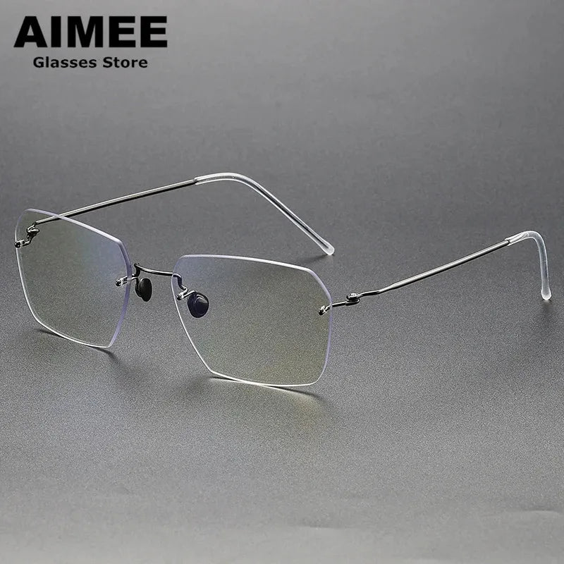 Aimee Women's Rimless Flat Top Polygon Titanium Eyeglasses 92128 - Lightweight & Durable Titanium Frame for Work, Reading & Fashion