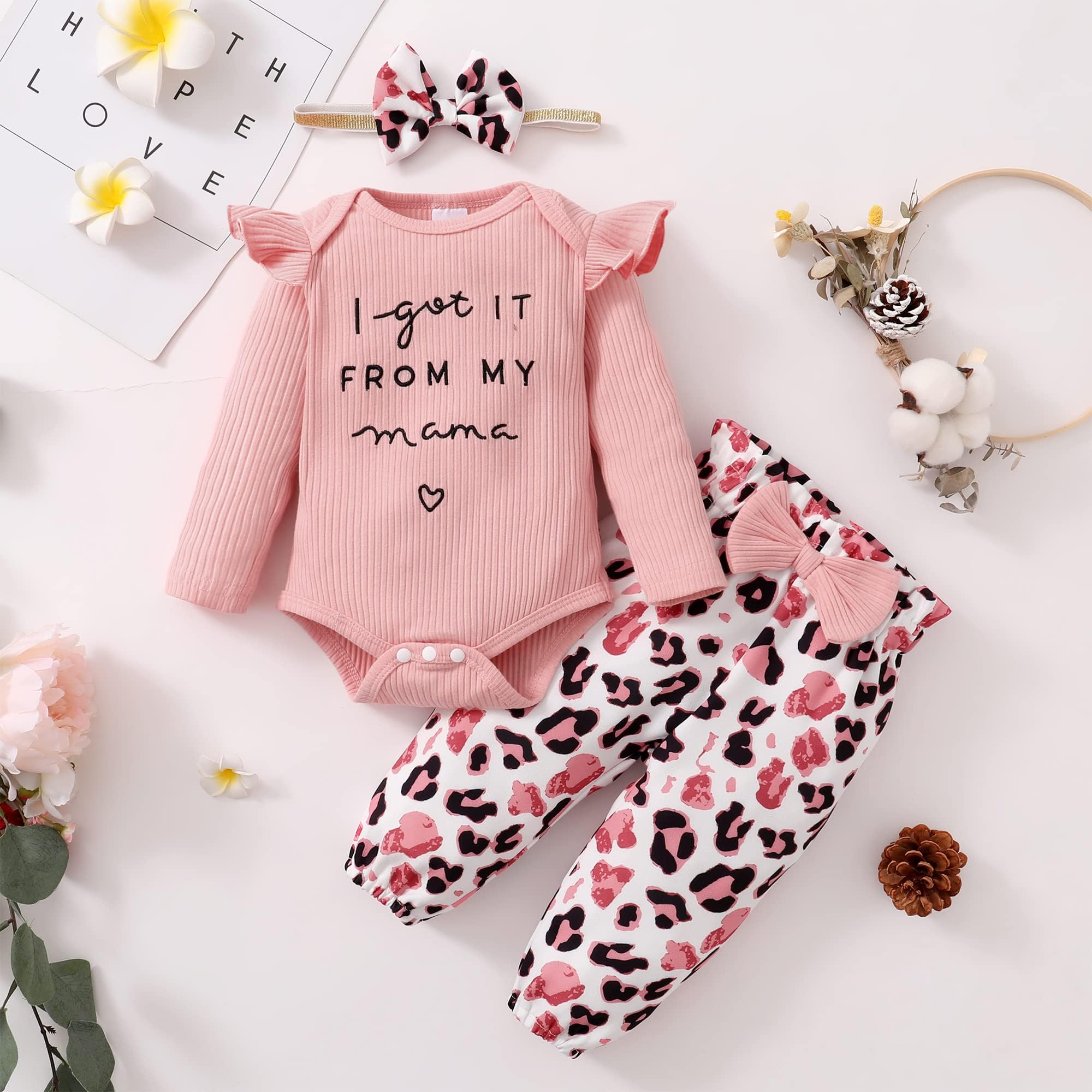 OLLUISNEO Newborn Baby Girl Clothes Set - Long Sleeve Floral Romper & Pants Outfit for Infant (0-24 Months) | Soft & Cozy Winter Baby Clothes for Fall & Winter Season | Perfect for Family Photos, Holiday Outfits & Daily Wear