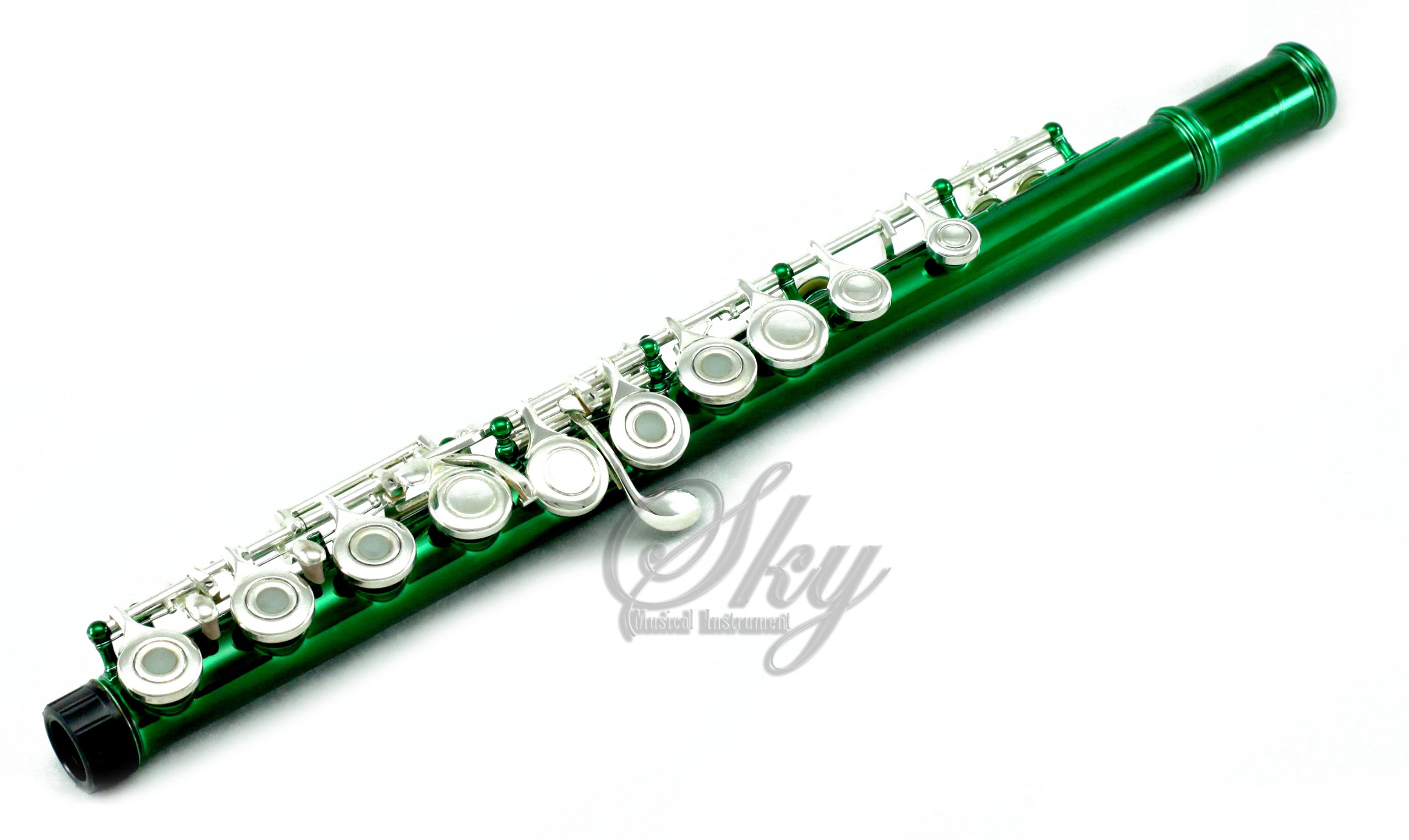 Sky C Flute with Lightweight Case - Professional Open Hole Flute Set Includes Cleaning Rod, Cloth, Joint Grease & Screwdriver (Green/Silver) - Perfect for Beginners, Students & Band Performances