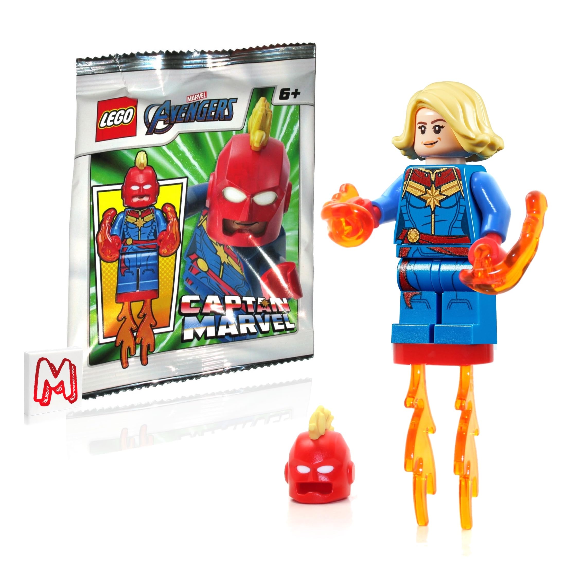 LEGO Marvel Superheroes Avengers Captain Marvel Minifigure Set with Hair, Helmet & Energy Blasts - 11pcs Collectible Building Toy for Kids & Adults | Perfect for Display, Play & Marvel Fans Collections