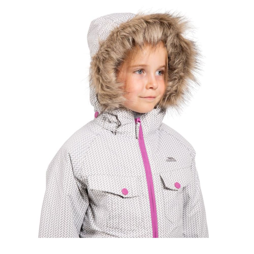 Trespass Denia Girls Ski Jacket - Waterproof Winter Coat with Platinum Print for Kids Snowboarding & Outdoor Activities