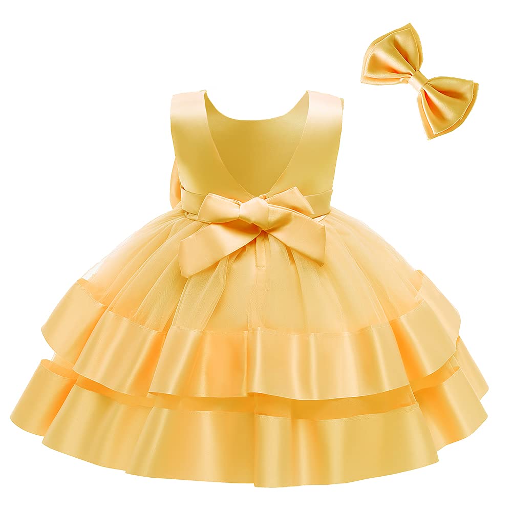 AIMJCHLD 0-6T Baby Girls V-Neck Backless Floral Party Dress with Hair Bow - Perfect for Pageants, Weddings & Special Occasions