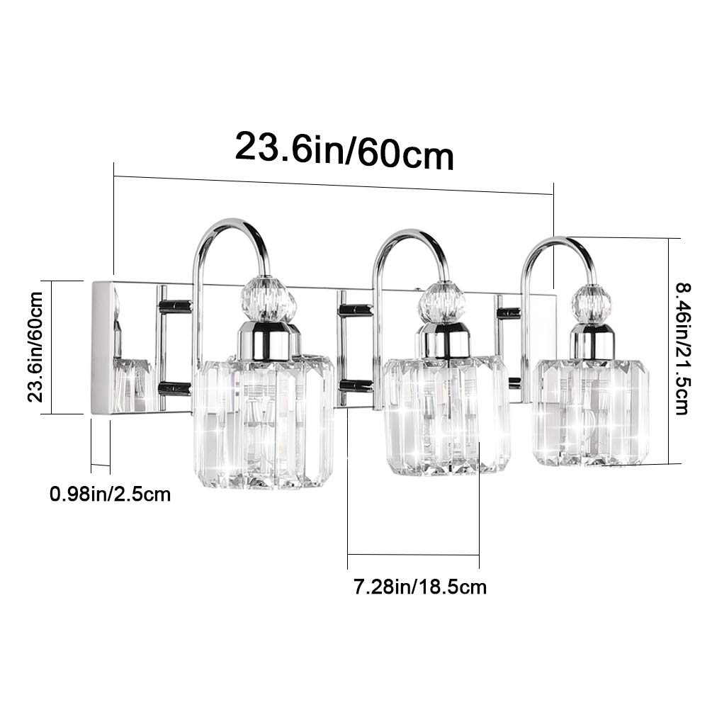 Modern LED Crystal Bathroom Vanity Lights - 3-Lights Stainless Steel for Mirror Lighting