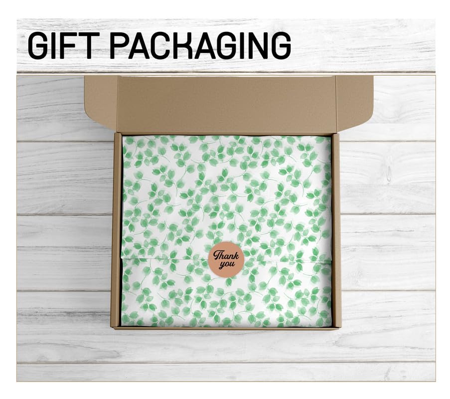 TOWNBUS - 100 Sheets Natural Green Printed Wrapping Paper | Eco-Friendly Gift Wrap for Christmas, Birthdays, Weddings | Acid-Free, Perfect for Crafts, Packaging & Business Use | Great for DIY Projects, Party Decorations & Gift Presentation