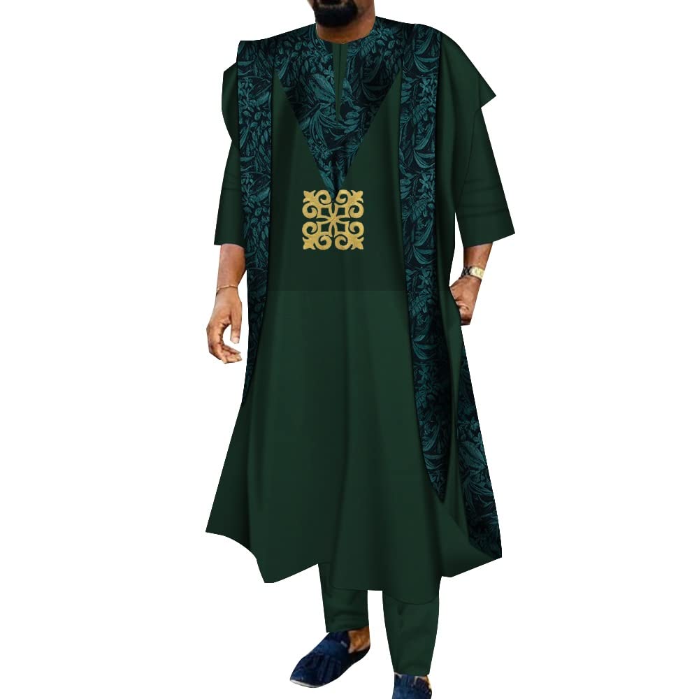 3-Piece African Men's Dashiki Shirt & Pants Set | Agbada Robe Suit | Traditional Wedding Outfit | Perfect for Cultural Events, Parties & Special Occasions