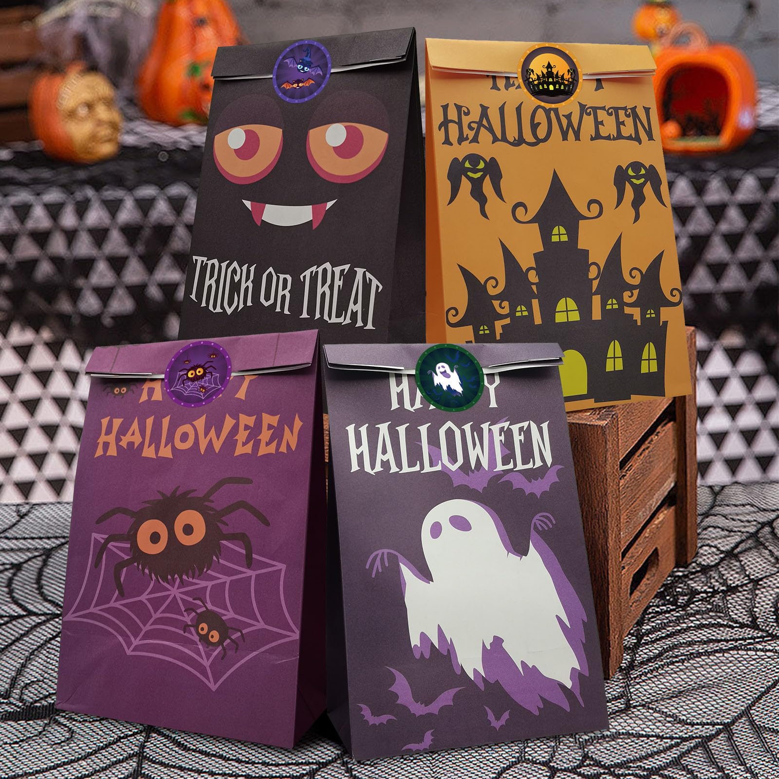 80-Pack Hommay Halloween Treat Bags - Bulk Paper Candy Bags for Trick or Treat, Party Favors & Classroom Treats | Small Halloween Goodie Bags for Kids, School Events & Holiday Celebrations