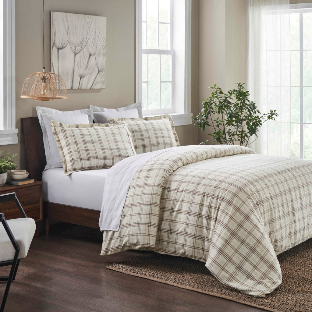 Soft Plaid Flannel Cotton Duvet Cover Set - Farmhouse Style Bedding for Cozy Winter Nights | Perfect for Guest Rooms & Cabin Retreats