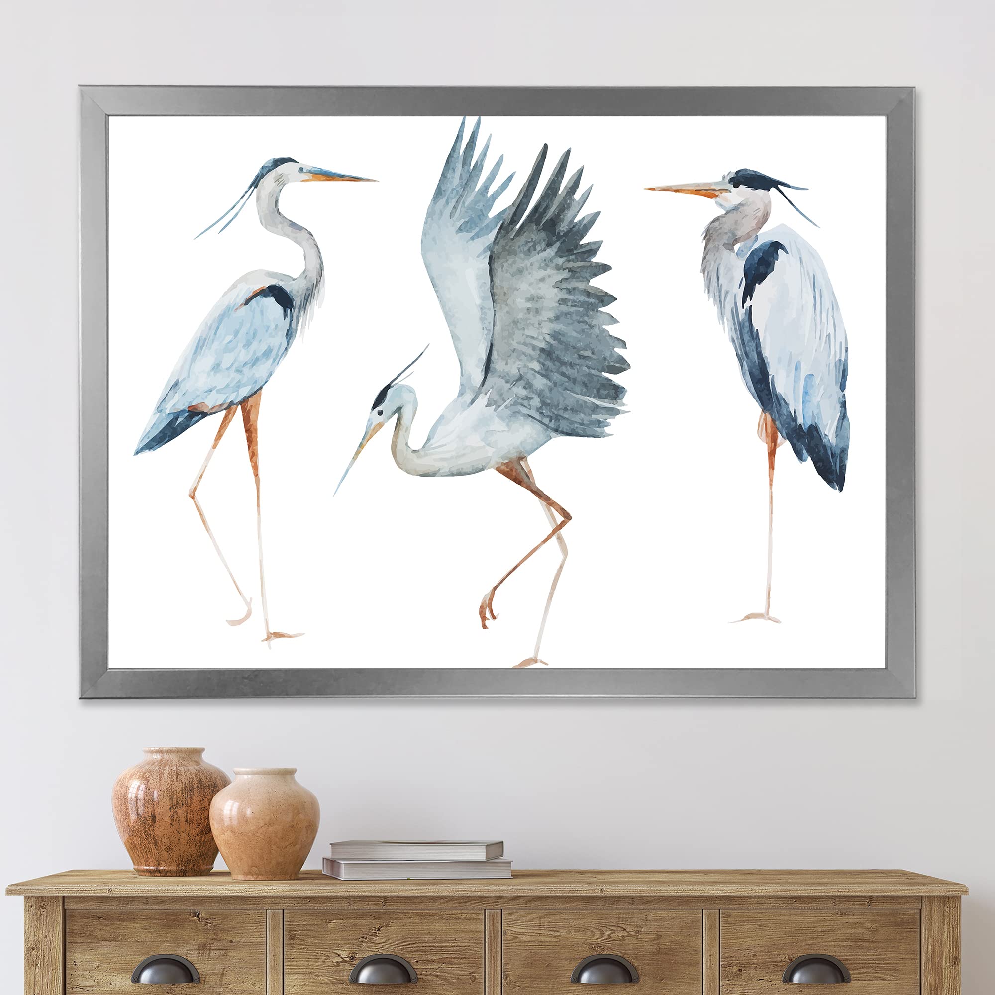 DesignQ Heron Birds II Traditional Framed Wall Art - Elegant Home Decor for Living Room, Bedroom & Office | Nature Inspired Canvas Painting