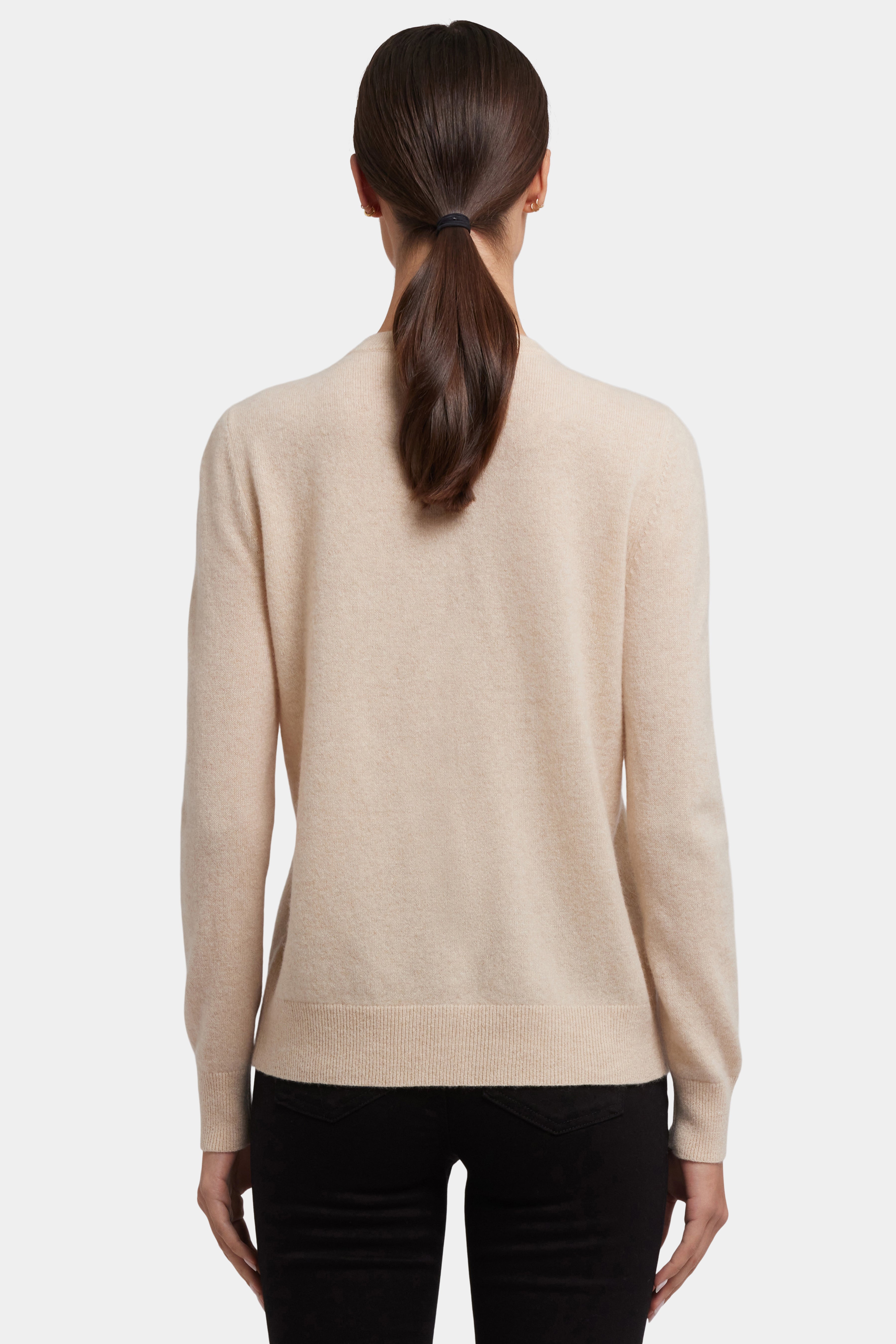 Luxury Cashmere Crewneck Cardigan for Women - Soft Heather Cream Sweater | Cozy Winter Wear & Office Outfit Essential