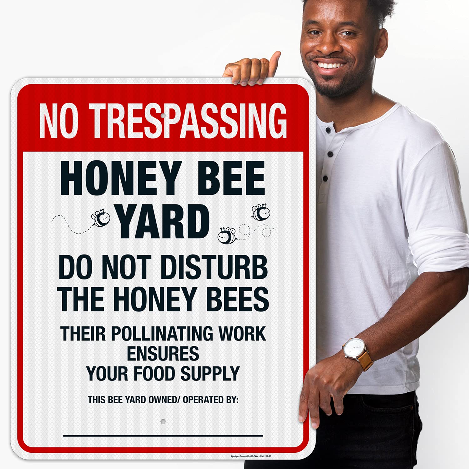 Honey Bee Yard Sign - Do Not Disturb The Bees Pollinating Work - 24x30 Inches - 3M EGP Reflective .080 Aluminum - Fade Resistant - Made in USA - Perfect for Beekeepers, Gardens & Pollinator Protection Areas