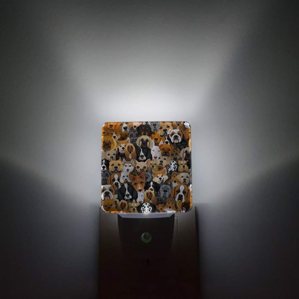 Joyful Dog Night Light Plug in LED Lamp - Automatic Motion Sensor Night Light for Wall, Bathroom, Toilet, Bedroom & Hallway - Square Dimmable Night Light for Kids, Children, Girls & Adults - Perfect for Nighttime Safety & Cozy Decor