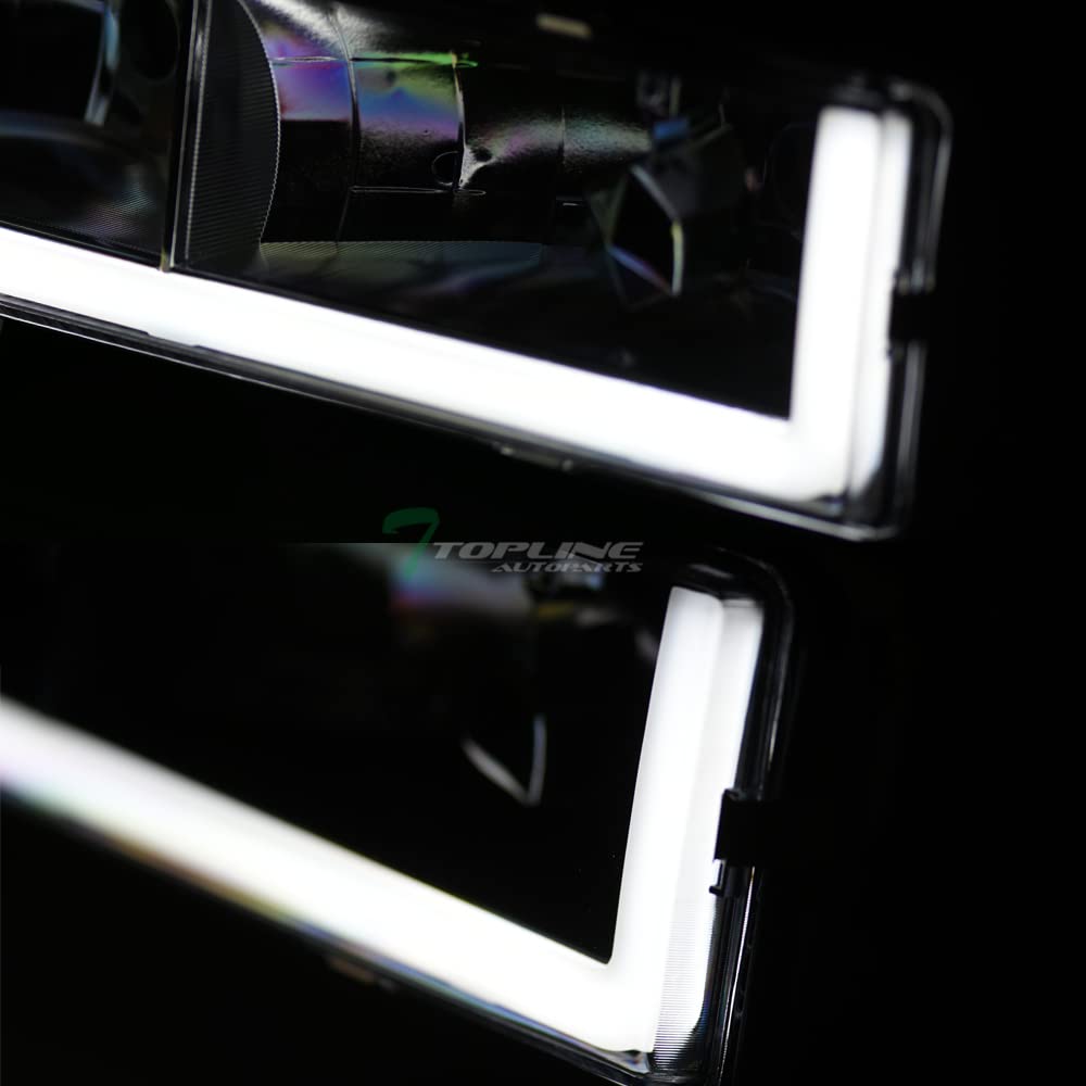 1988-2000 Chevy GMC C10 C/K Pickup Suburban Silverado Sierra Tahoe Yukon LED DRL Strip Bar Chrome Headlights with Turn Signal Bumper Lights - Upgrade for Night Driving & Off-Road Adventures