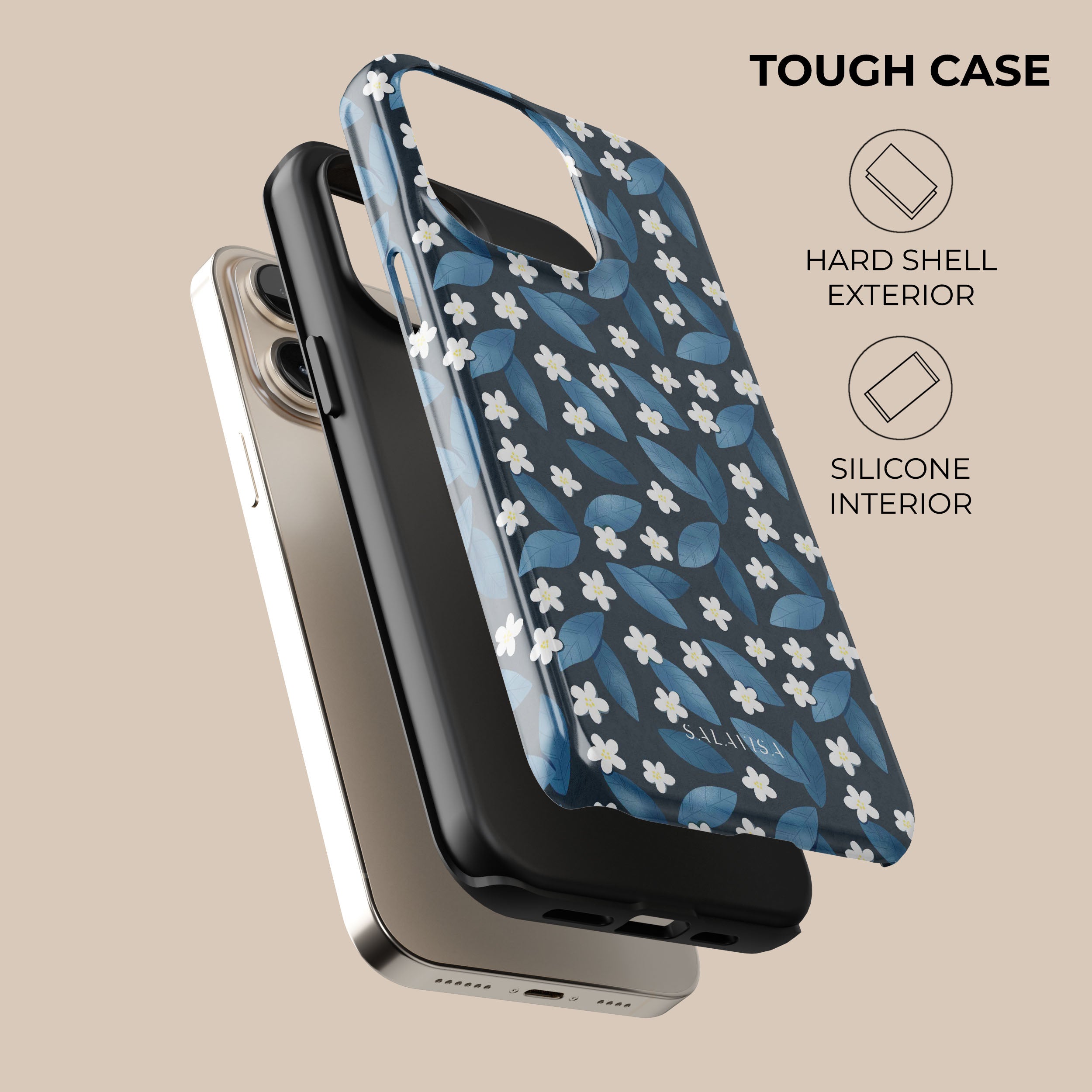 Dark Blue Summer Leafs Phone Case - Durable Protective Cover for iPhone & Samsung - Perfect for Outdoor Adventures & Daily Use