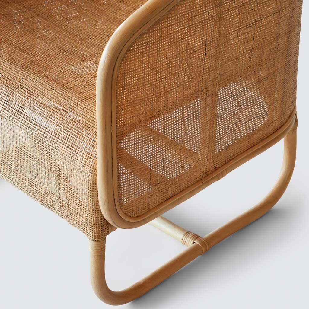 Lindu Cane Lounge Chair - Handwoven Rattan Patio Chair with Cushion - Perfect for Outdoor, Garden, Poolside & Balcony Relaxation