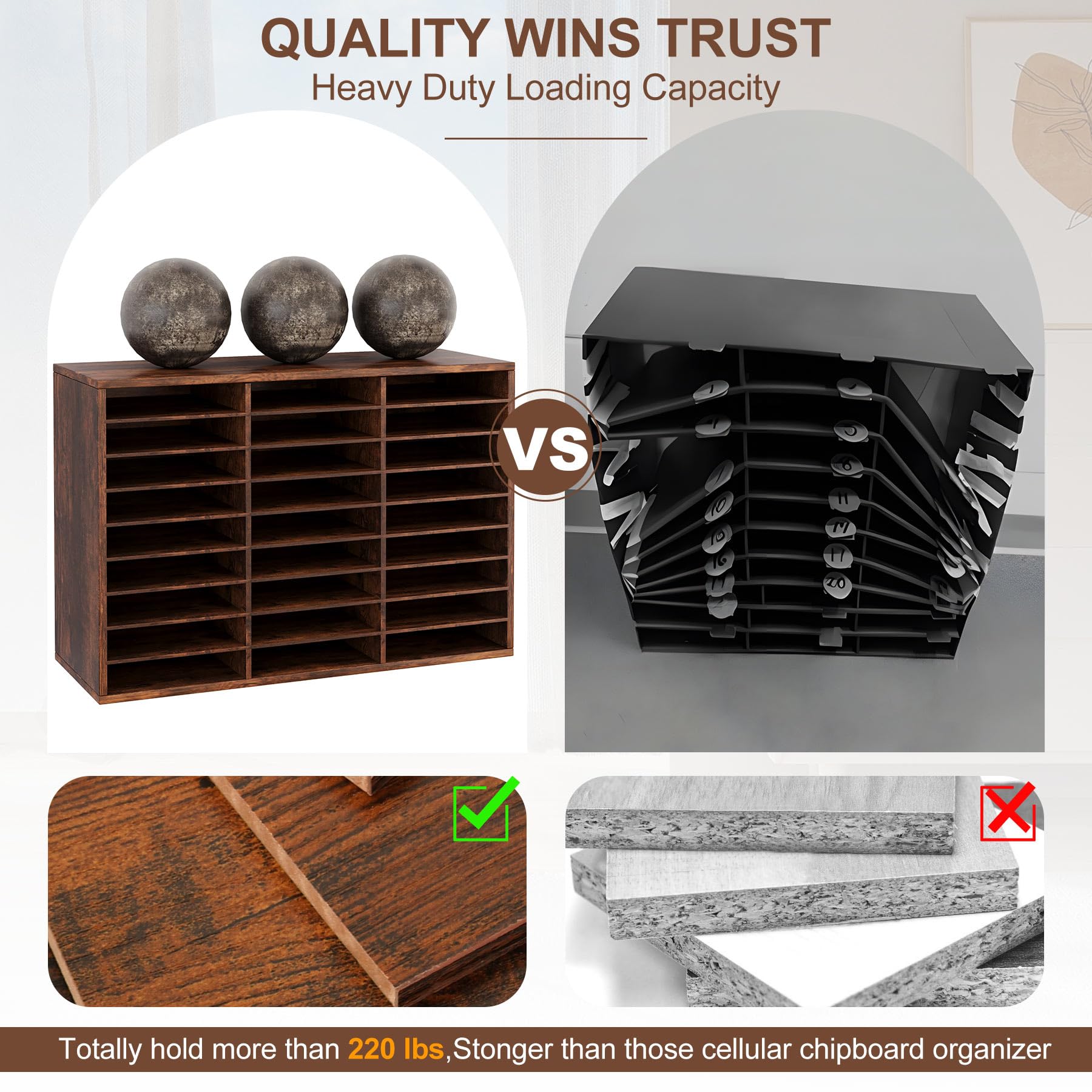 TQVAI 27-Slot Wooden Mail Sorter Organizer - Classroom & Home Office Desktop File Organizer with Antique Finish | Perfect for Letters, Bills, Documents, and Paper Storage in Schools, Offices, and Workspaces