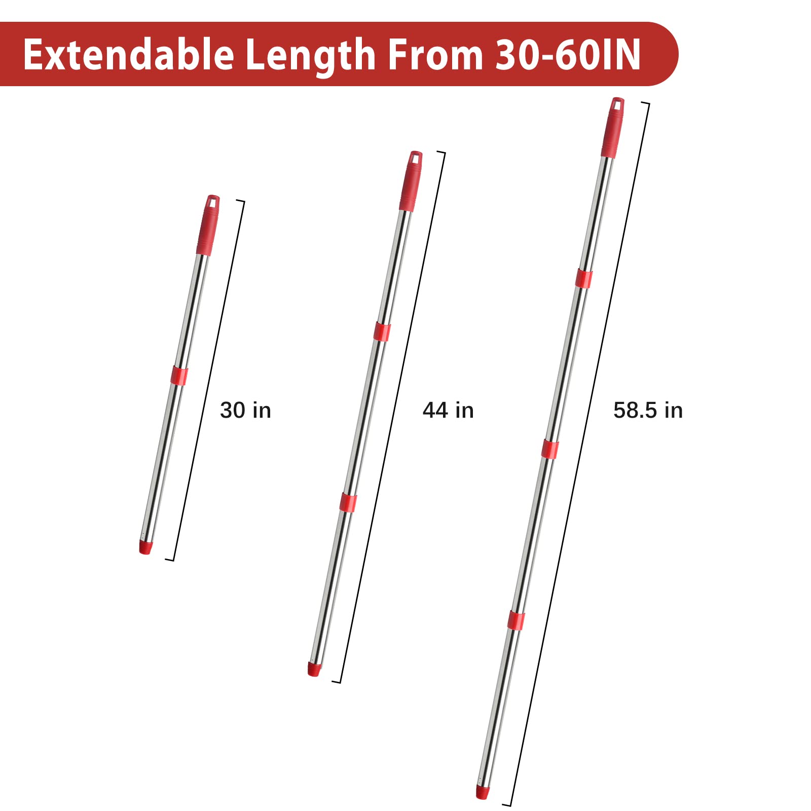 4-Section Adjustable Spin Mop Replacement Handle (2.5-5 Feet) - Compatible with O Cedar EasyWring Spin Mop Base - Durable Cleaning Tool for Floors, Tiles & Hardwood Surfaces - Perfect for Kitchen, Bathroom & Household Cleaning (Mop Head Not Included)