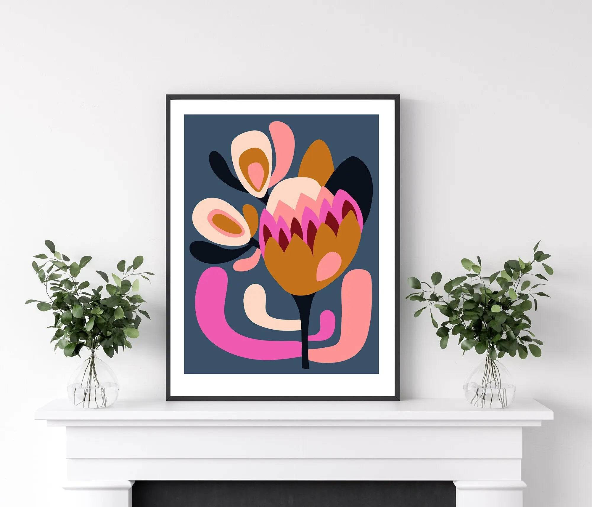 Modern Protea Wall Art Print - Handmade Floral Canvas Painting for Home Decor - Perfect for Living Room, Bedroom & Office