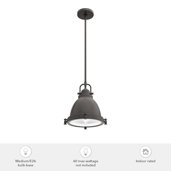 Hunter Bridgemoor 1-Light Pendant Light Fixture in Noble Bronze - Vintage Industrial Ceiling Light for Kitchen Island, Dining Room & Entryway