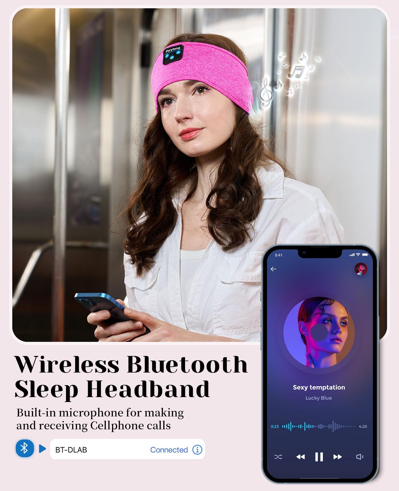 Perytong Ultra-Soft Sleep Headphones Headband for Side Sleepers - Wireless Bluetooth Sleeping Headphones with Comfortable Music Headband for Nighttime Relaxation, Meditation & Travel (Perfect for Sleeping, Yoga & Insomnia Relief)