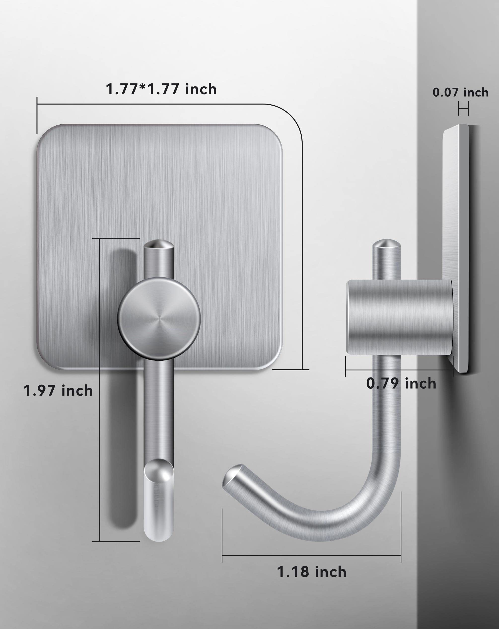 Heavy Duty Adhesive Towel Hooks - No Drill Wall Hooks for Bathroom, Kitchen & Bedroom - 4 Pack Silver Hanging Hooks for Robes, Towels & Clothes - Perfect for Small Spaces & Rentals