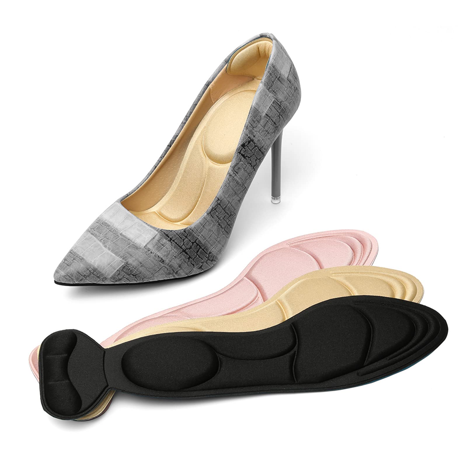 XINIFOOT 3 Pairs Heel Cushion Insoles for Women - Comfortable Shoe Inserts with Heel Grips & Sponge Padding for Loose Shoes, Foot Pain Relief (US Size 5-9) - Perfect for High Heels, Work Shoes & Everyday Comfort