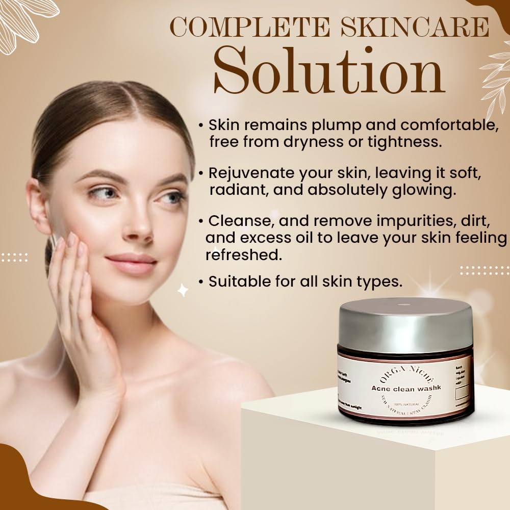 Orga-Niche Acne Clean Face Wash & Mask 2-in-1 for Glowing Smooth Skin | 50g Gentle Cleanser & Detox Mask for Oily & Sensitive Skin | Perfect for Daily Skincare Routine & Spa Night