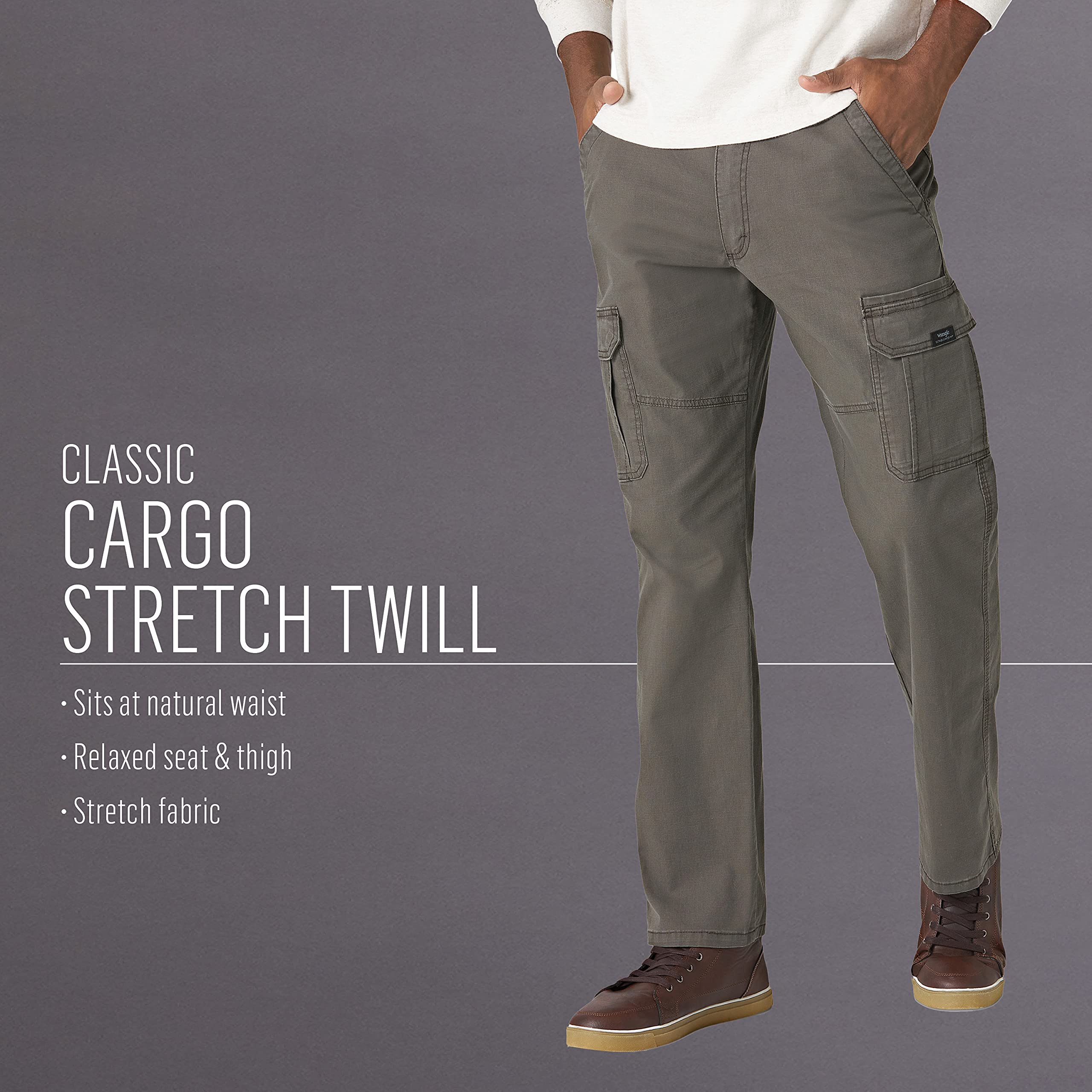 Wrangler Men's Relaxed Fit Stretch Cargo Pants - Comfortable Work & Outdoor Pants for Hiking, Camping & Casual Wear