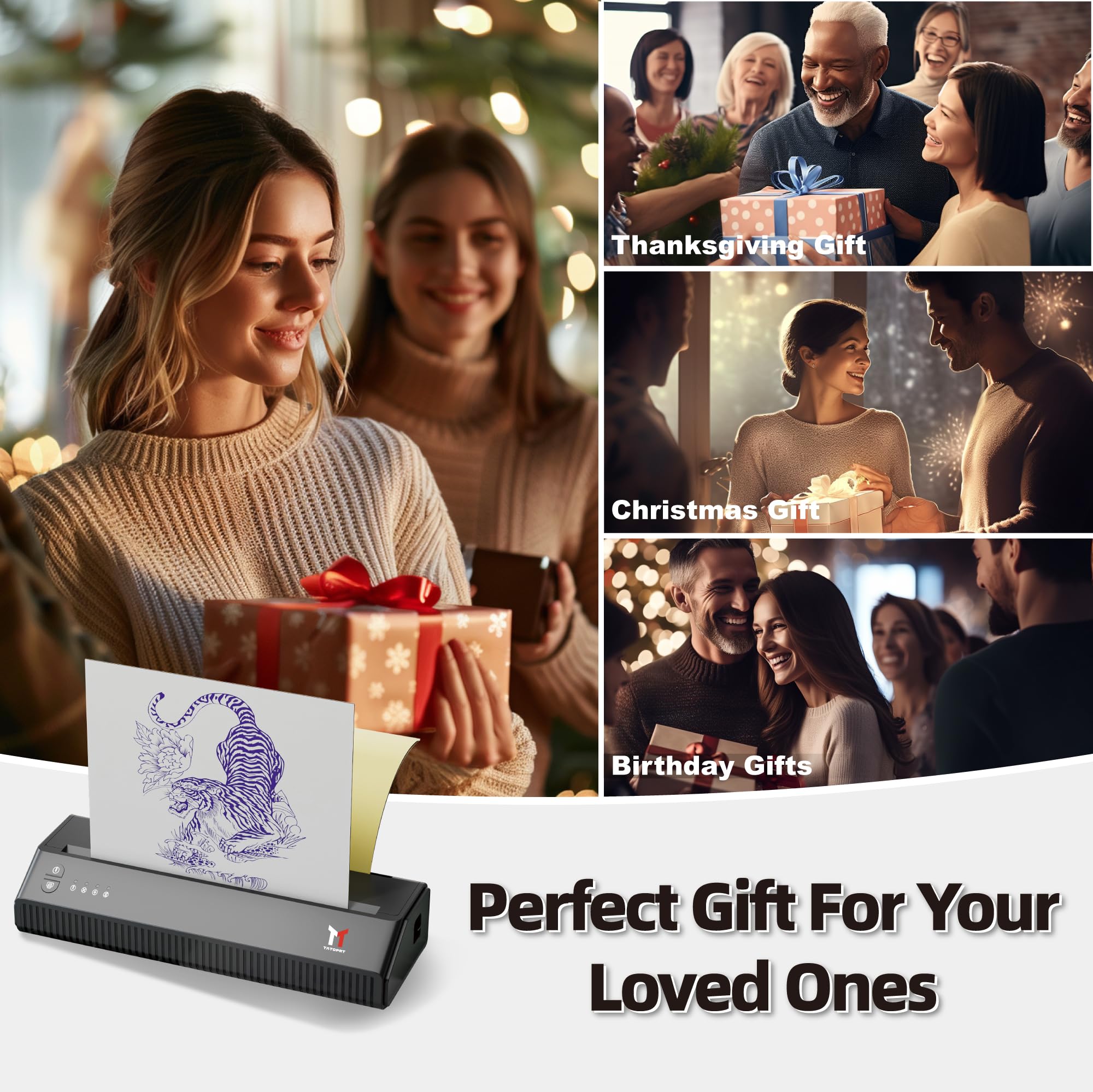 Wireless Bluetooth Tattoo Stencil Printer Machine - Portable Thermal Transfer Copier for Tattoo Artists, 2500mAh Rechargeable with 10pcs Stencil Paper, Compatible with Phone & PC - Perfect for Tattoo Studio, Home Practice and Professional Tattooing