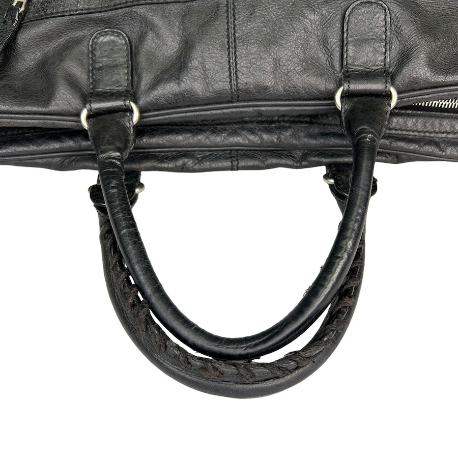 BALENCIAGA Black Leather Motorcycle Business Bag for Men & Women - Stylish Laptop Briefcase for Work, Travel & Office Commute