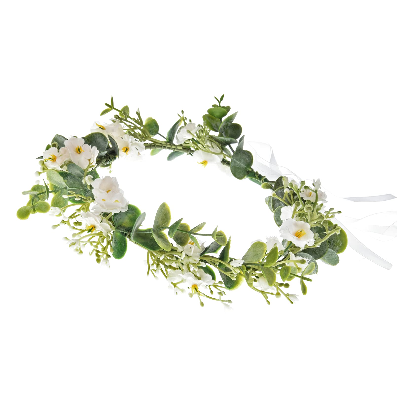 Vividsun Bohemian Green Leaf Floral Crown Headpiece - Bridal Wedding Headband for Women, Nature-Inspired Photo Prop (White Flower & Green Leaves) - Perfect for Boho Weddings, Festivals, and Outdoor Photoshoots